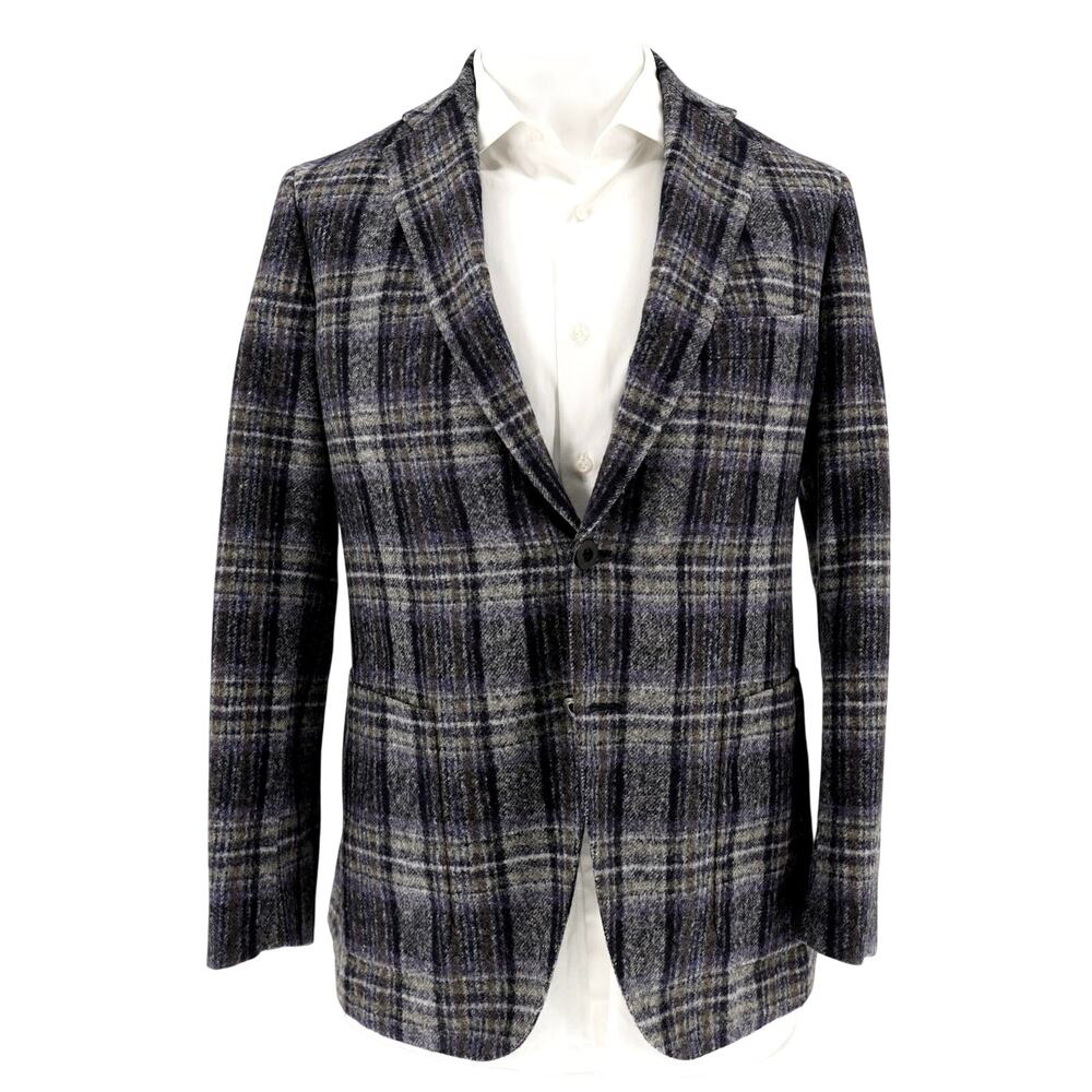 Burdi Alpaca Blue Plaid Sport Coat Size 52eu/42us